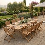 ORATOR - set tavolo in teak cm.220/300 x 100 x 77 h con 10 sedie Orator