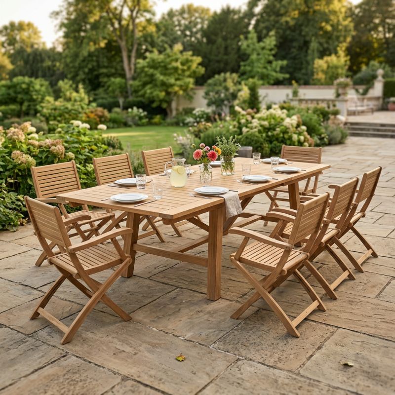 ORATOR - set tavolo in teak cm.220/300 x 100 x 77 h con 8 poltrone Orator