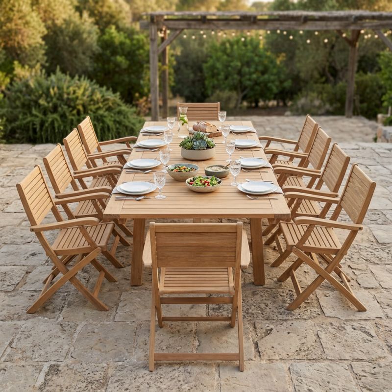 ORATOR - set tavolo in teak cm.220/300 x 100 x 77 h con 10 poltrone Orator