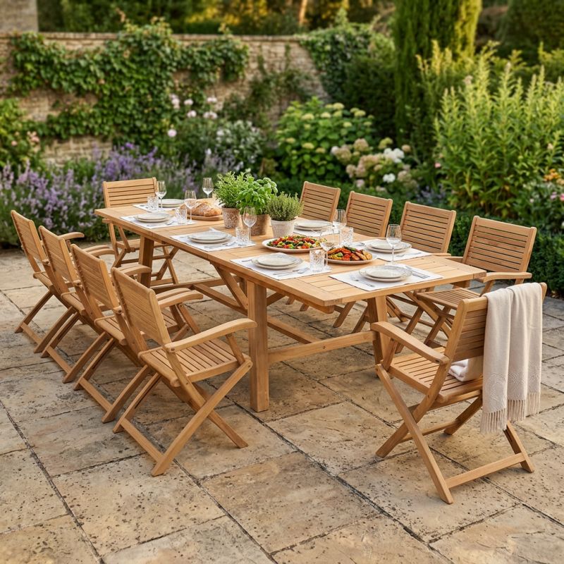 ORATOR - set tavolo in teak cm.220/300 x 100 x 77 h con 10 poltrone Orator