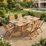 ORATOR - set tavolo in teak cm.220/300 x 100 x 77 h con 4 sedie e 2 poltrone Orator