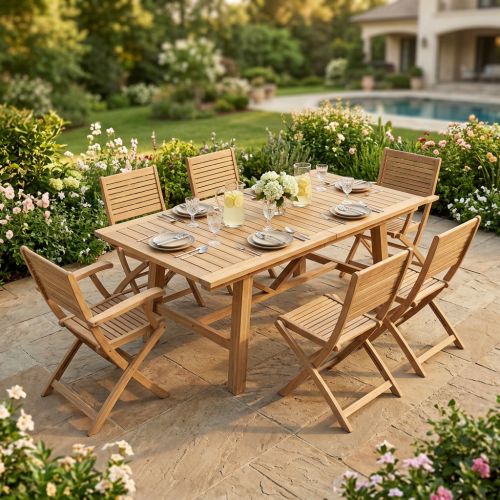 ORATOR - set tavolo in teak cm.220/300 x 100 x 77 h con 4 sedie e 2 poltrone Orator