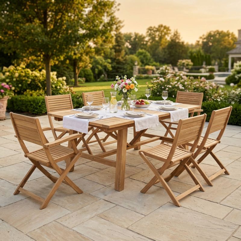 ORATOR - set tavolo in teak cm.220/300 x 100 x 77 h con 4 sedie e 2 poltrone Orator