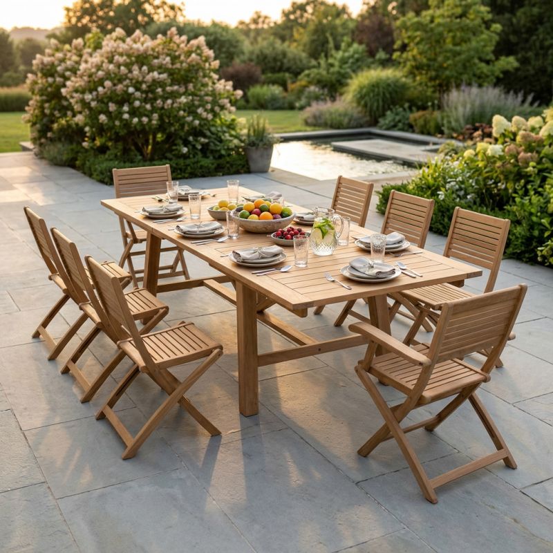 ORATOR - set tavolo in teak cm.220/300 x 100 x 77 h con 6 sedie e 2 poltrone Orator