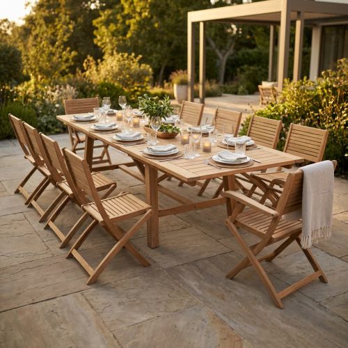 ORATOR - set tavolo in teak cm.220/300 x 100 x 77 h con 8 sedie e 2 poltrone Orator