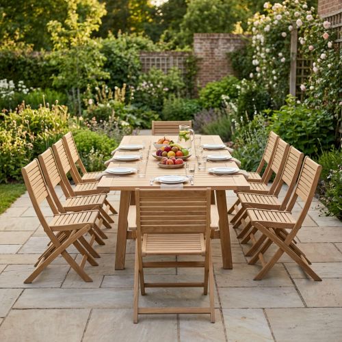 ORATOR - set tavolo in teak cm.220/300 x 100 x 77 h con 8 sedie e 2 poltrone Orator