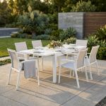 JERRI - set tavolo in alluminio cm 135/270 x 90 x 75 h con 6 poltrone Lotus