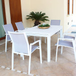 JERRI - set tavolo in alluminio cm 135/270 x 90 x 75 h con 6 poltrone Lotus