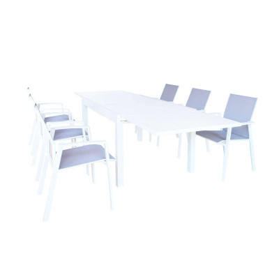 JERRI - set tavolo in alluminio cm 135/270 x 90 x 75 h con 6 poltrone Lotus