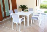 JERRI - set tavolo in alluminio cm 135/270 x 90 x 75 h con 8 poltrone Lotus
