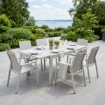 JERRI - set tavolo in alluminio cm 135/270 x 90 x 75 h con 6 poltrone Lotus