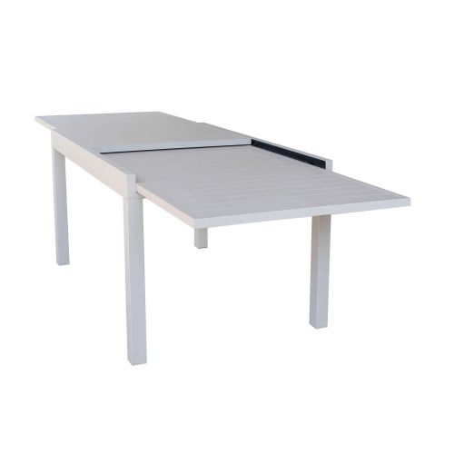 JERRI - set tavolo in alluminio cm 135/270 x 90 x 75 h con 8 poltrone Lotus