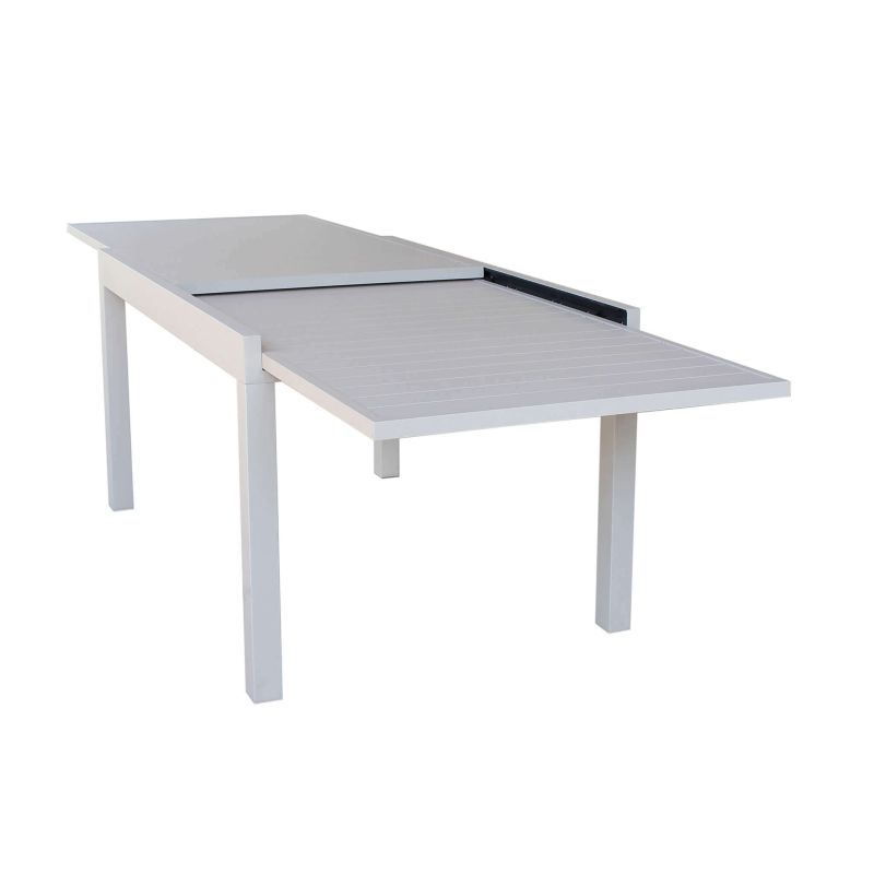 JERRI - set tavolo in alluminio cm 135/270 x 90 x 75 h con 8 poltrone Lotus