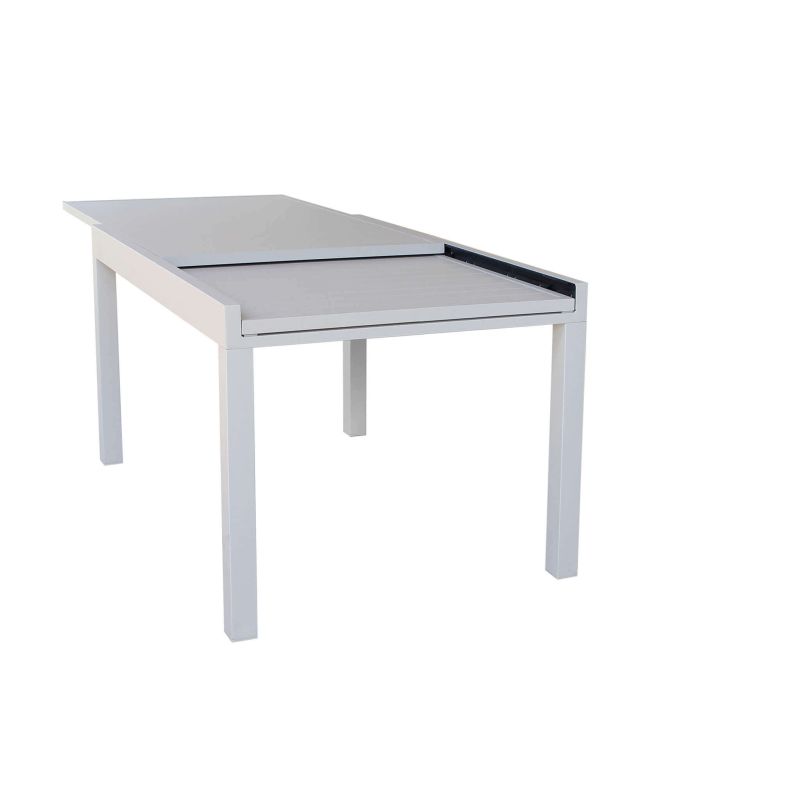 JERRI - set tavolo in alluminio cm 135/270 x 90 x 75 h con 8 poltrone Lotus