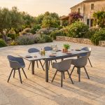 JERRI - set tavolo in alluminio cm 135/270 x 90 x 75 h con 6 poltrone Jessie