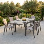 JERRI - set tavolo in alluminio cm 135/270 x 90 x 75 h con 6 poltrone Lotus