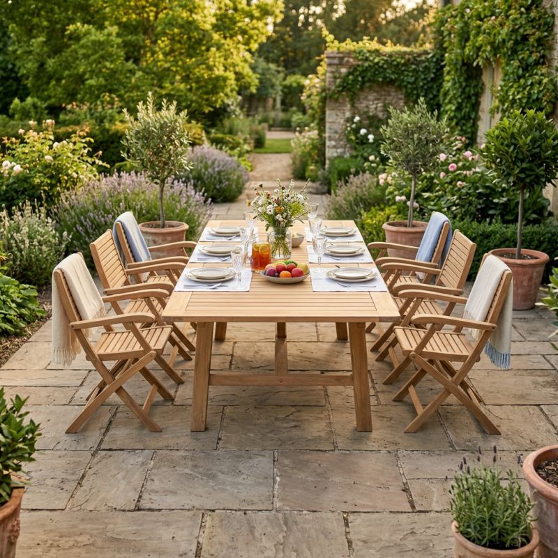 ORATOR - set tavolo in teak cm 160/240 x 90 x 77 h con 6 poltrone Orator