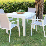 JERRI - set tavolo in alluminio cm 90/180 x 90 x 75 h con 4 poltrone Lotus