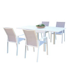 JERRI - set tavolo in alluminio cm 90/180 x 90 x 75 h con 4 poltrone Lotus