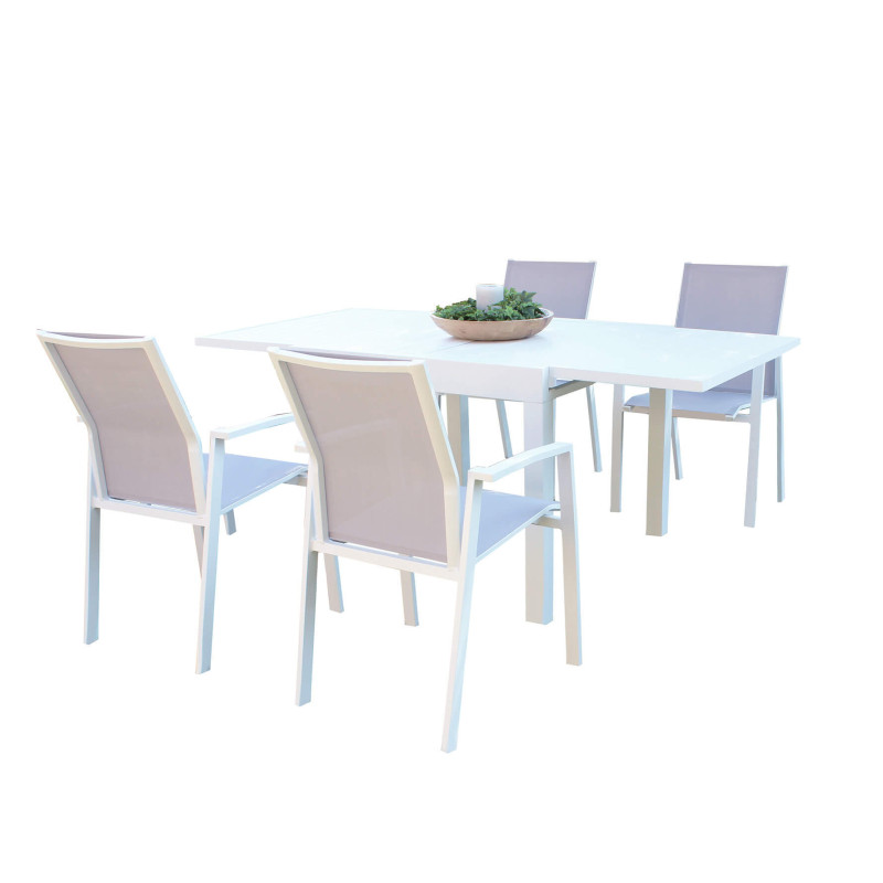 JERRI - set tavolo in alluminio cm 90/180 x 90 x 75 h con 4 poltrone Lotus