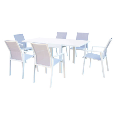 JERRI - set tavolo in alluminio cm 90/180 x 90 x 75 h con 6 poltrone Lotus