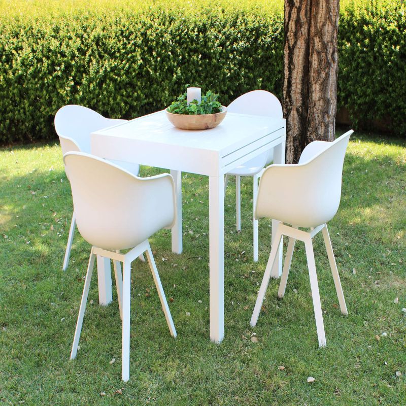 JERRI - set tavolo in alluminio cm 90/180 x 90 x 75 h con 4 poltrone Jessie