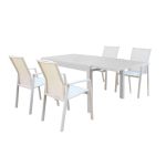 JERRI - set tavolo in alluminio cm 90/180 x 90 x 75 h con 4 poltrone Lotus