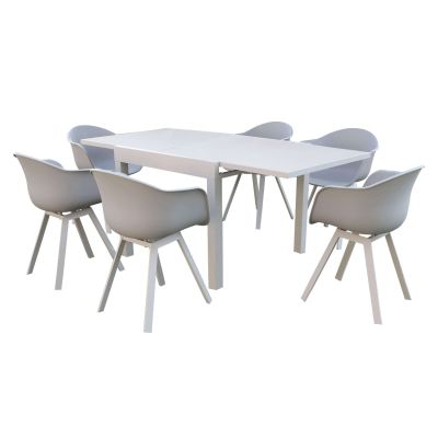 JERRI - set tavolo in alluminio cm 90/180 x 90 x 75 h con 6 poltrone Jessie