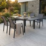 JERRI - set tavolo in alluminio cm 90/180 x 90 x 75 h con 4 poltrone Lotus