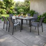 JERRI - set tavolo in alluminio cm 90/180 x 90 x 75 h con 6 poltrone Lotus