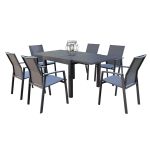 JERRI - set tavolo in alluminio cm 90/180 x 90 x 75 h con 6 poltrone Lotus