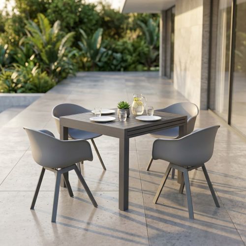 JERRI - set tavolo in alluminio cm 90/180 x 90 x 75 h con 4 poltrone Jessie