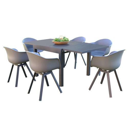 JERRI - set tavolo in alluminio cm 90/180 x 90 x 75 h con 6 poltrone Jessie