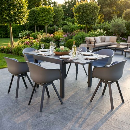 JERRI - set tavolo in alluminio cm 90/180 x 90 x 75 h con 6 poltrone Jessie