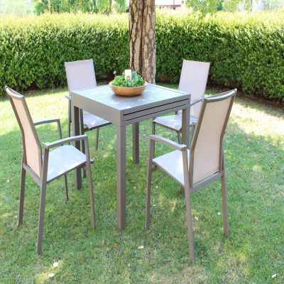 JERRI - set tavolo in alluminio cm 90/180 x 90 x 75 h con 4 poltrone Lotus