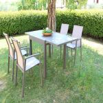 JERRI - set tavolo in alluminio cm 90/180 x 90 x 75 h con 4 poltrone Lotus