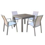 JERRI - set tavolo in alluminio cm 90/180 x 90 x 75 h con 4 poltrone Lotus