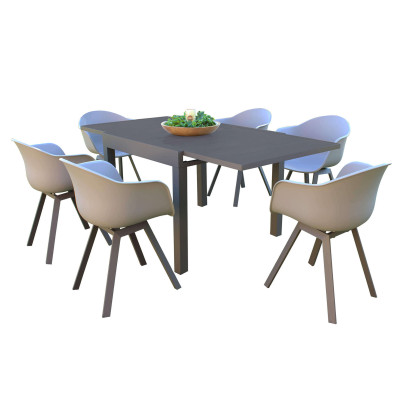 JERRI - set tavolo in alluminio cm 90/180 x 90 x 75 h con 6 poltrone Jessie