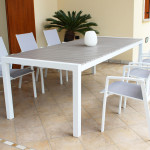 LOIS - set tavolo in alluminio cm 162/242 x 100 x 74 h con 6 poltrone Lotus