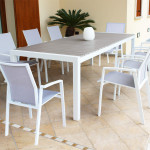 LOIS - set tavolo in alluminio cm 162/242 x 100 x 74 h con 8 poltrone Lotus