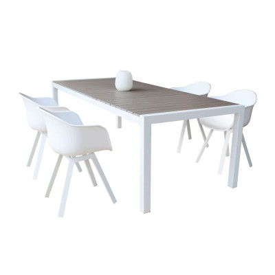 LOIS - set tavolo in alluminio cm 162/242 x 100 x 74 h con 4 poltrone Jessie