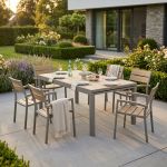 VIDUUS - set tavolo in alluminio e polywood cm 200/300 x 95 x 75 h con 6 poltrone Viduus