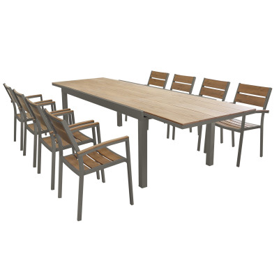 VIDUUS - set tavolo in alluminio cm 200/300 x 95 x 75 h con 8 poltrone Viduus