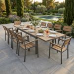 VIDUUS - set tavolo in alluminio e polywood cm 200/300 x 95 x 75 h con 10 poltrone Viduus