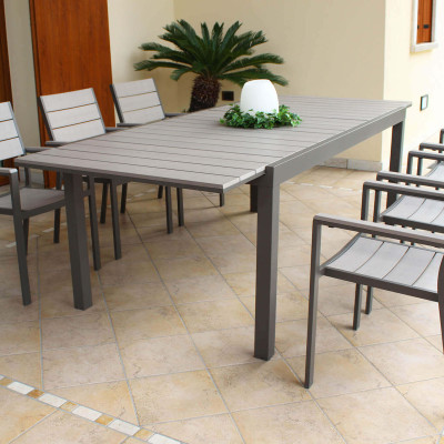 TRIUMPHUS - set tavolo in alluminio e polywood cm 180/240 x 100 x 73 h con 6 poltrone Xanthus