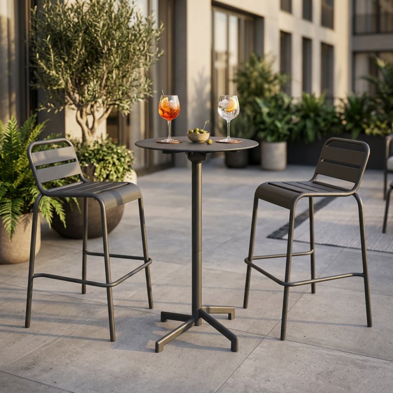 OPERA - set tavolo in metallo cm Ø 60 x 102 h con 2 sgabelle Opera