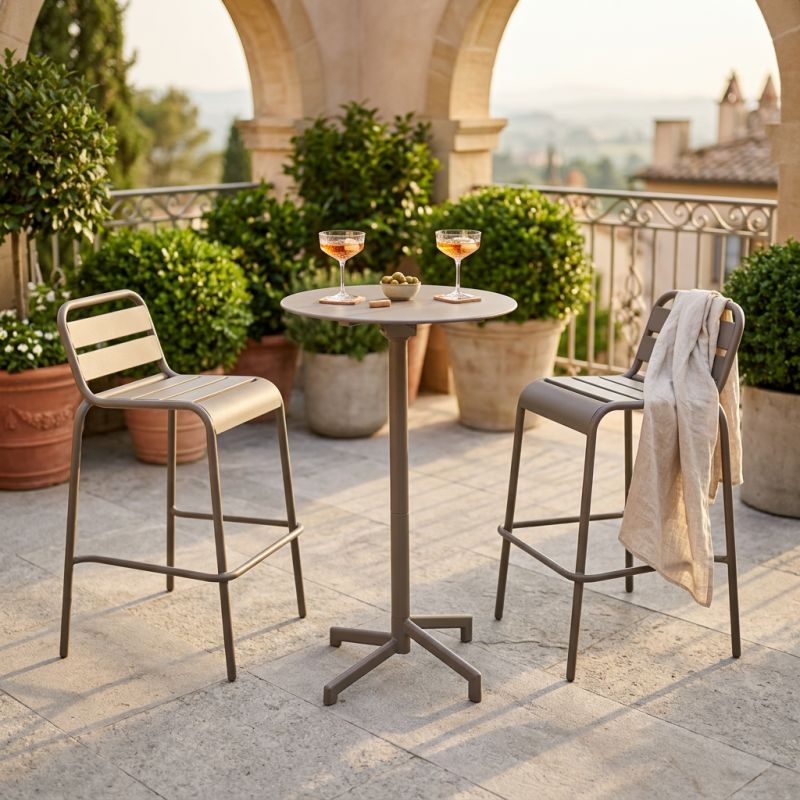 OPERA - set tavolo in metallo cm Ø 60 x 102 h con 2 sgabelle Opera