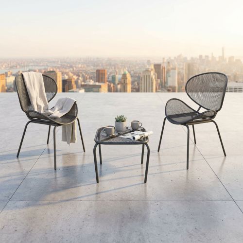 MIDDLE - set tavolo in metallo cm 41 x 41 x 43,5 h con 2 poltrone Herman