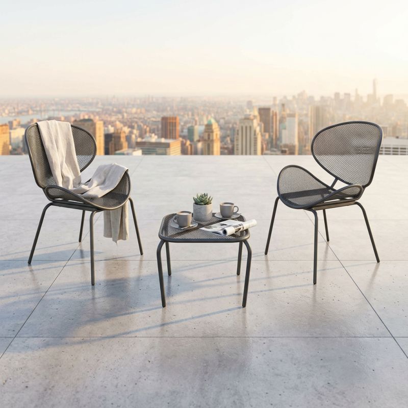 MIDDLE - set tavolo in metallo cm 41 x 41 x 43,5 h con 2 poltrone Herman