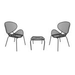 MIDDLE - set tavolo in metallo cm 41 x 41 x 43,5 h con 2 poltrone Herman